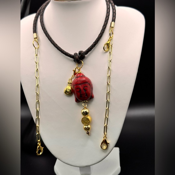 CALCITE BUDDHA’S HEAD NATURAL CHOKER NECKLACE size adjustable - Picture 6 of 10